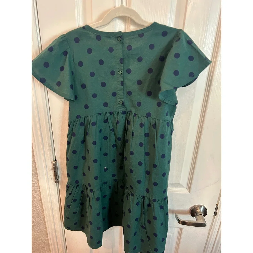 Tucker + Tate Dress Green Polka Dot Tiered Flutter Sleeve Kids Size 8 Cotton